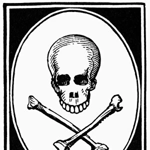 SKULL AND CROSSBONES. Symbol of death. Line engraving
