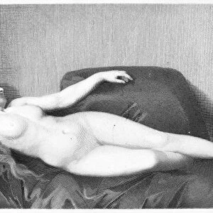 SLEEPING WOMAN. Steel engraving after Jean Jacques Henner (1829-1905)