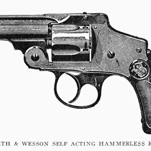 SMITH & WESSON REVOLVER. Smith & Wessons hammerless safety revolver. Line engraving, 19th century