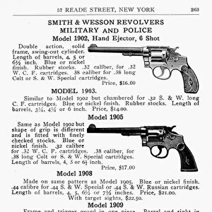SMITH & WESSON REVOLVERS. Page from an Abercrombie and Fitch catalog advertising Smith & Wesson revolvers, early 20th century