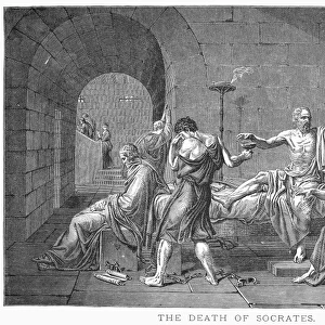 SOCRATES (470?-399 B. C. ). Greek philosopher. The death of Socrates. Wood engraving, 19th century, after the painting by Jacques Louis David