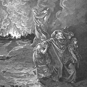 SODOM & GOMORRAH. The Lord rained upon Sodom and upon Gomorrah brimstone and fire from the Lord out of heaven... his (Lot s) wife looked back from behind him, and she became a pillar of salt... (Genesis 19: 24, 26). Wood engraving after Gustave Dor