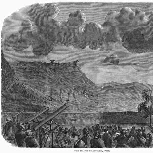 SOLAR ECLIPSE, 1860. Observing the total solar eclipse, 18 July 1860, at Aguilar, Spain. Wood engraving from a contemporary English newspaper