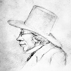 SOREN KIERKEGaRD (1813-1855). Danish philosopher. Pencil drawing by H. B. Hansen