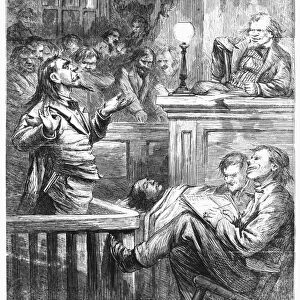 SOUTHERN JUSTICE, 1867. Detail of the American cartoon Southern Justice by Thomas Nast