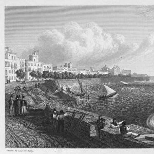 SPAIN: CADIZ, 1832. The waterfront of the city of Cadiz in Andalusia, Spain. Steel engraving
