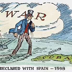SPANISH-AMERICAN WAR, 1898. Uncle Sam towing battleships to Cuba: an early 20th century American cartoon on the declaration of war against Spain on 21 April 1898
