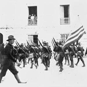SPANISH-AMERICAN WAR, 1898. Wisconsin troops passing the Customs House in Ponce
