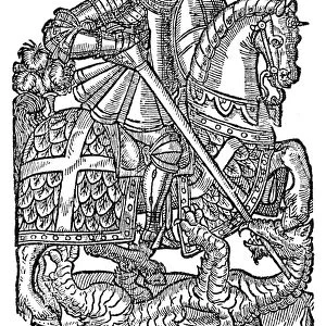 SPENSER: RED CROSS KNIGHT. Woodcut from the third edition of Edmund Spensers The Faerie Queene