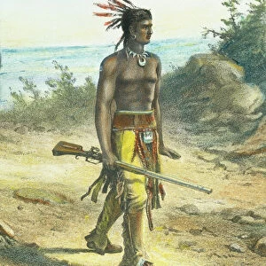 SQUANTO (?-1622). Squanto leading the March of Miles Standish. Detail from an American lithograph
