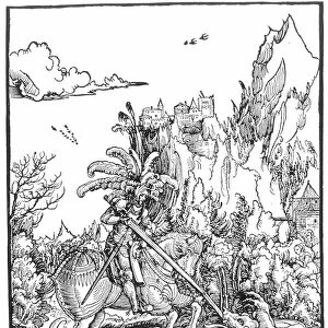 ST. GEORGE AND THE DRAGON. German woodcut, 1511, by Albrecht Altdorfer
