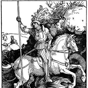 ST. GEORGE AND THE DRAGON. Woodcut, 1504, by Albrecht Durer