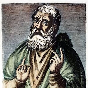 ST. JUSTIN (c100-c165). Also known as Saint Justin Martyr. Greek theologian. Color engraving, French, 1584