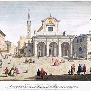 ST. PETER AT FLORENCE 1750. A view of the church and piazza of St. Peter at Florence, Italy. Line engraving, English, 1750, after a drawing by Giuseppe Secchi