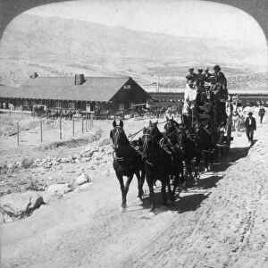 STAGECOACH, c. 1875. A stagecoach somewhere in the American West: stereograph, c. 1875
