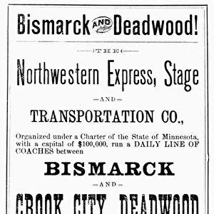 STAGECOACH POSTER, 1877. Poster for the Northwestern Express, Stage and Transportation