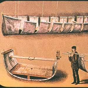 STANLEYs PORTABLE BOAT. Lady Alice, Sir H. M. Stanleys portable boat on his 1874 Congo expedition: from Stanleys lecture slide