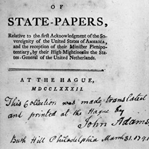 STATE PAPERS, 1782. Document ratifiying Dutch recognition of the United States