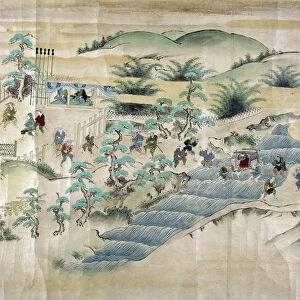 Station for controlling traffic and teahouse on the Tokaido Road. Scroll painting, early 17th century
