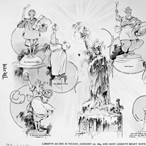 STATUE OF LIBERTY CARTOON. Liberty as she is to-day, Januray 1st 1895, and how