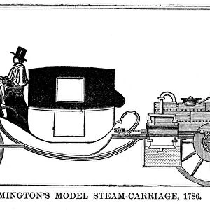 STEAM CARRIAGE, 1786. William Symingtons carriage propelled by a steam engine, 1786. Line engraving, 19th century