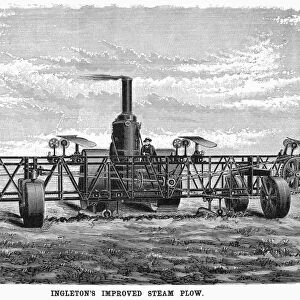 STEAM PLOUGH, 1892. Ingletons Improved Steam Plow. Wood engraving, American, 1892