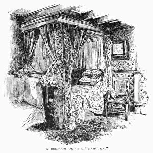 STEAM YACHT: INTERIOR. Bedroom on the steam yacht Namouna. Line engraving, 1882