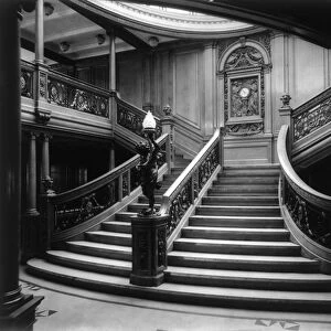 STEAMSHIP: STAIRCASE, c1911. The interior of the Grand Stairway, second landing