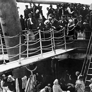 THE STEERAGE, 1907. Low class passengers boarding a ship bound for Europe from New York City