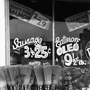 STOREFRONT, 1940. A storefront display at a general store, Salem, Illinois