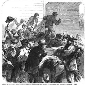 STRIKING COAL MINERS, 1871. Striking coal miners writing threats to blackleg