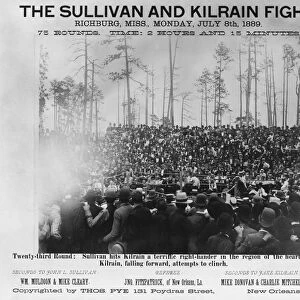 SULLIVAN VS. KILRAIN, 1889. The open-air championship match between John L. Sullivan
