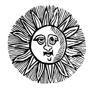SUN FACE, DECORATIVE. Woodcut, English, early 19th century