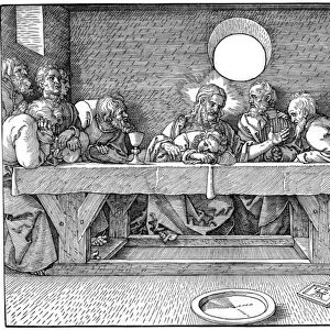 THE LAST SUPPER. Jesus and his disciples at the Last Supper. German woodcut, 1523