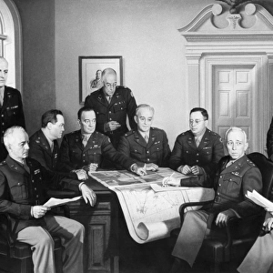 Surgeon General of the U. S. Army, 1943-47. Kirk (2nd from left, seated) meeting with his medical staff. Painting by Francis Criss, c1944