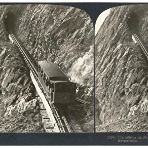SWITZERLAND: MT. PILATUS. The railway up Mt. Pilatus - car approaching the summit, Switzerland
