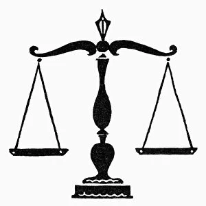 SYMBOL: BALANCE. A scale, a symbol for balance or justice. Woodcut