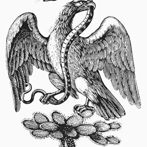 SYMBOL OF MEXICO. Symbol on the Coat of Arms of Mexico. Late 19th century line engraving