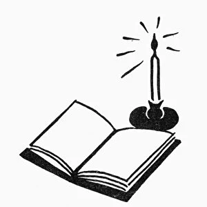 SYMBOLS: KNOWLEDGE. A book and candle and a burning torch, symbols of knowledge