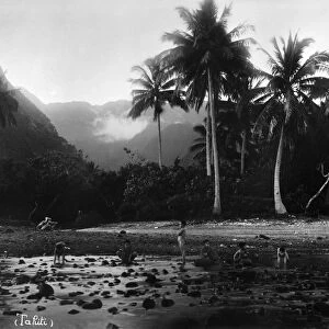 TAHITI: PAPARA, c1910. Boys on a beach in Papara, Tahiti in French Polynesia