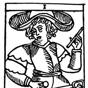 TAROT CARD: THE JUGGLER. The Juggler (The Male Inquirer). Woodcut, French, Marseille