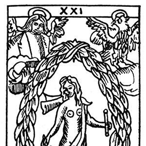 TAROT CARD: THE WORLD. The World (Success). Woodcut, French, 16th century