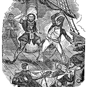 TEACH AND MAYNARD, 1718. Edward Teach, the English pirate better known as Blackbeard