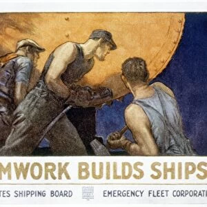 Teamwork builds ships. American World War I United States Shipping Board poster