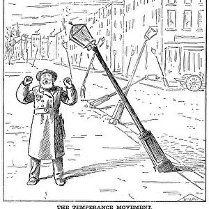TEMPERANCE MOVEMENT, 1879. No one left to hold up the lamp-posts. American cartoon