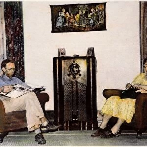TEXAS: HOME RADIO, 1939. A farm couple listening to the radio at home in Hidalgo County, Texas