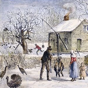 THANKSGIVING, 1882. Buying turkeys for Thanksgiving. Wood engraving, American, 1882