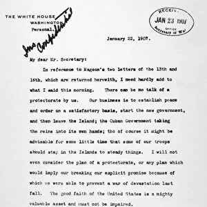 THEODORE ROOSEVELT: CUBA. Letter, 22 January 1907, from President Theodore Roosevelt