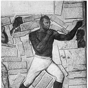 Thomas Molineaux, one of Americas first black boxers, featured on a detail from Lord Byrons screen, compiled from clippings and illustrations from Pierce Egans Boxiana: or Sketches of Modern Pugilists, 1818-1824, published in London, England
