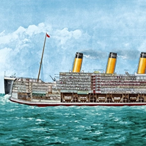 THE TITANIC, 1912. Cross section of the Titanic, the White Star liner that sank, 14-15 April 1912, after having struck an iceberg in the North Atlantic while on her maiden voyage. Contemporary newspaper illustration